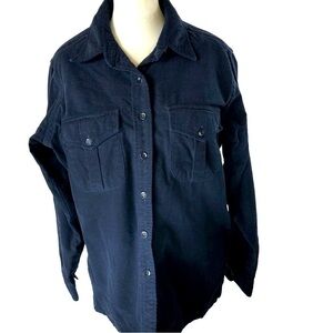 L.L.Bean Flannel Cotton Shirt Women 16 Navy Full Buttoned Front Long Sleeves